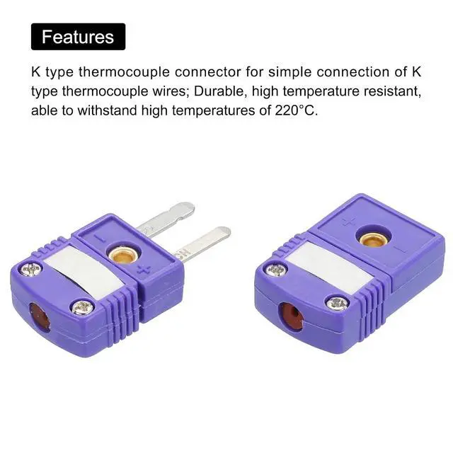 Alt view image 4 of 6 - Mini E Type Thermocouple Wire Connectors Male Female Plug Adapter High Temperature 220°C(428°F) for Thermocouple Sensor Probe Purple 15 Set