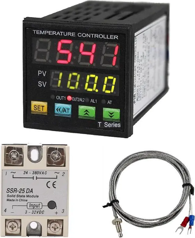 Main image of PID Temperature Controller Industrial Automation Control Meter Indicator, High Voltage 100V to 240V PID Thermostat with K Thermocouple 25A SSR Fahrenheit and C Display Alarm Output TC RTD Input