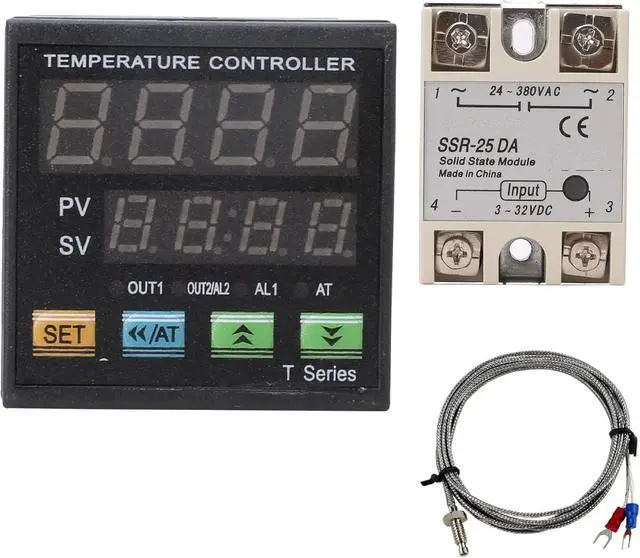 Alt view image 2 of 7 - PID Temperature Controller Industrial Automation Control Meter Indicator, High Voltage 100V to 240V PID Thermostat with K Thermocouple 25A SSR Fahrenheit and C Display Alarm Output TC RTD Input
