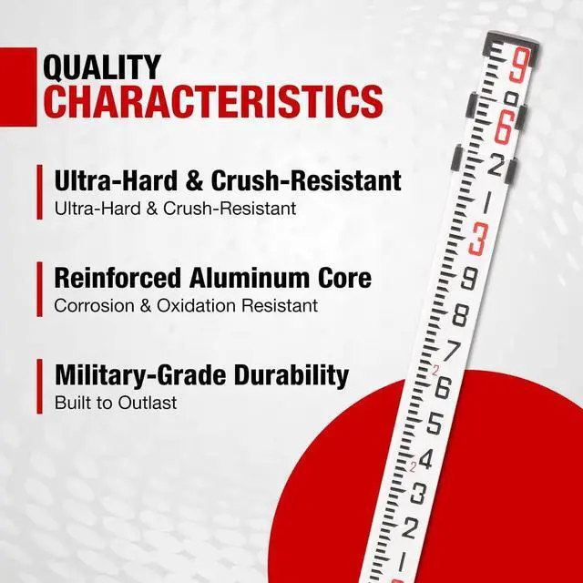 Alt view image 6 of 7 - 9-Foot Aluminum Grade Rod - 10ths Double-Sided Scale, 3-Section Telescopic Leveling Rod with Bubble Level & Carrying Case for Surveying, Laser Alignment, Walls, Floors