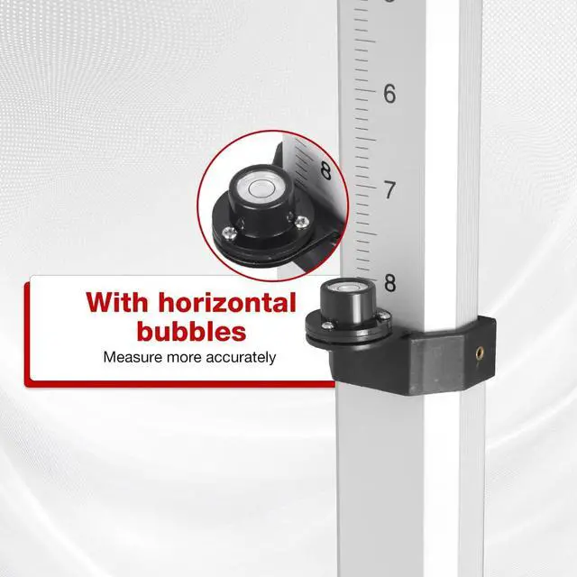 Alt view image 5 of 7 - 9-Foot Aluminum Grade Rod - 10ths Double-Sided Scale, 3-Section Telescopic Leveling Rod with Bubble Level & Carrying Case for Surveying, Laser Alignment, Walls, Floors