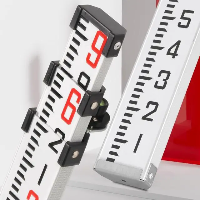 Alt view image 7 of 7 - 9-Foot Aluminum Grade Rod - 10ths Double-Sided Scale, 3-Section Telescopic Leveling Rod with Bubble Level & Carrying Case for Surveying, Laser Alignment, Walls, Floors