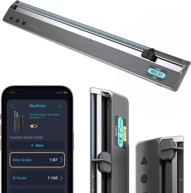 Main image of NeoRuler Digital Scale Ruler, 12 inch Smart Scale Ruler with Infinite Customized Scales and ±0.004 inch Accuracy, 93 Built-in US Imperial, Metric Scales, Architectural and Engineering