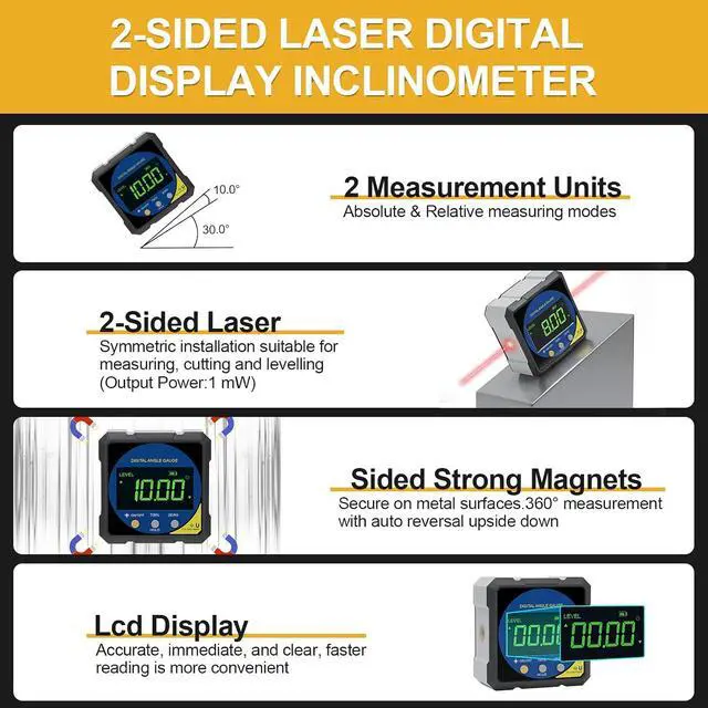 Alt view image 3 of 7 - 200 mm/8inch Digital Display Angle Ruler, Digital Angle Finder with Electronic Laser(Laser Output Power: 1 mW, Laser Class: I) and Digital Depth Gauge, for Woodworking, Home Renovation