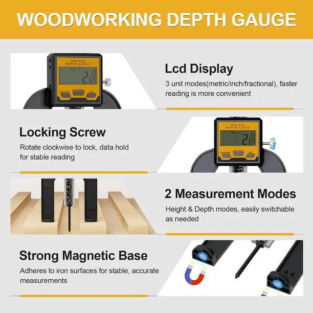 Alt view image 4 of 7 - 200 mm/8inch Digital Display Angle Ruler, Digital Angle Finder with Electronic Laser(Laser Output Power: 1 mW, Laser Class: I) and Digital Depth Gauge, for Woodworking, Home Renovation