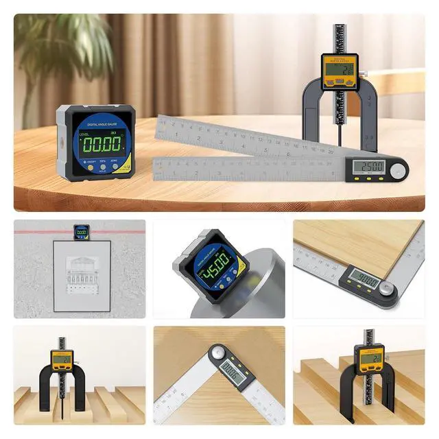 Alt view image 5 of 7 - 200 mm/8inch Digital Display Angle Ruler, Digital Angle Finder with Electronic Laser(Laser Output Power: 1 mW, Laser Class: I) and Digital Depth Gauge, for Woodworking, Home Renovation