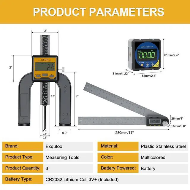 Alt view image 6 of 7 - 200 mm/8inch Digital Display Angle Ruler, Digital Angle Finder with Electronic Laser(Laser Output Power: 1 mW, Laser Class: I) and Digital Depth Gauge, for Woodworking, Home Renovation