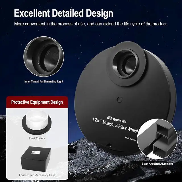 Alt view image 2 of 7 - 9-Position Filter Wheel Compatible for Telescope Filter 1.25inch