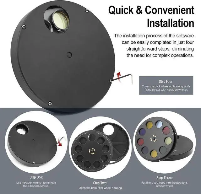 Alt view image 7 of 7 - 9-Position Filter Wheel Compatible for Telescope Filter 1.25inch