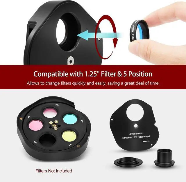 Alt view image 3 of 7 - 5-Position Filter Wheel Compatible for Telescope Filter 1.25inch