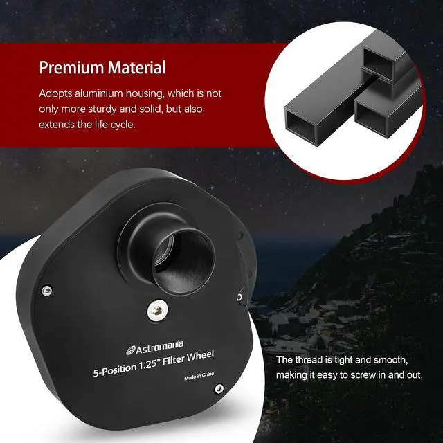 Alt view image 7 of 7 - 5-Position Filter Wheel Compatible for Telescope Filter 1.25inch