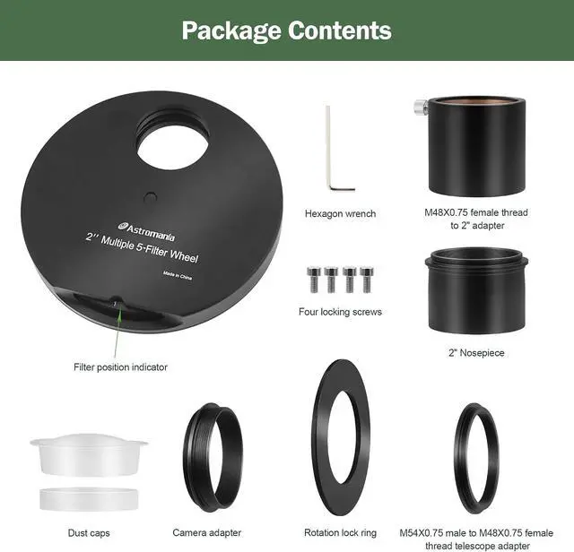 Alt view image 7 of 7 - 5-Position Filter Wheel Holder for Telescope Filter 2 Inch