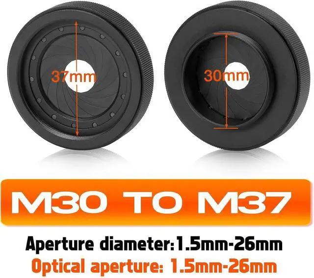 Alt view image 5 of 6 - Adjustable Iris Aperture Diaphragm M30 to M37 Iris Aperture Diaphragm Adapter Optical Diaphragm 1.5-26mm Lens Module Adapter Ring PVS-14 PSV14 Optics (Filter Protector Cover Set 1)