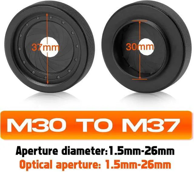 Alt view image 3 of 6 - Adjustable Iris Aperture Diaphragm M30 to M37 Iris Aperture Diaphragm Adapter Optical Diaphragm 1.5-26mm Lens Module Adapter Ring Optics PVS-14 PVS 14 Optics (M30/M37*2)