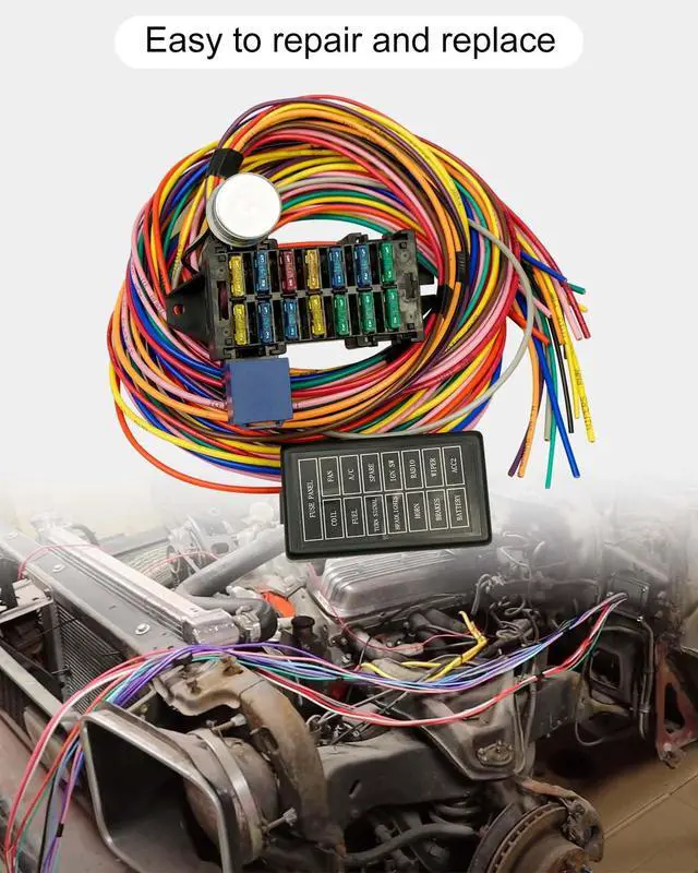 Alt view image 5 of 6 - 14 Circuit Universal Wiring Harness Fit for Street Muscle Car Hot Rod Rat XL Chevy Ford Chrysler Mopar, Comes with 24-pcs 12V Fused Copper Wire Harness Cable Set