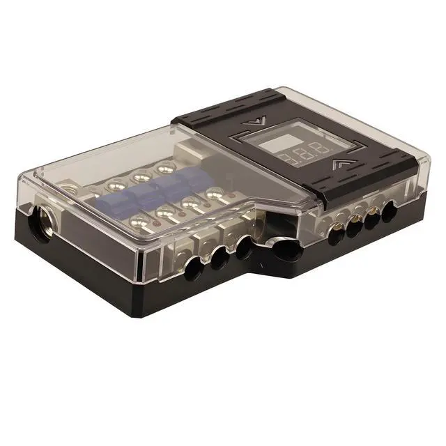 Alt view image 4 of 7 - Power Distribution Block Car Audio 4 Way MIDI Fuse Block, Each Positive and Negative Block with 2X 0/2/4 Gauge Inputs & 4X 4/8 Gauge Outputs,with Digital LED Voltage Display and 4pcs 60A Fuses