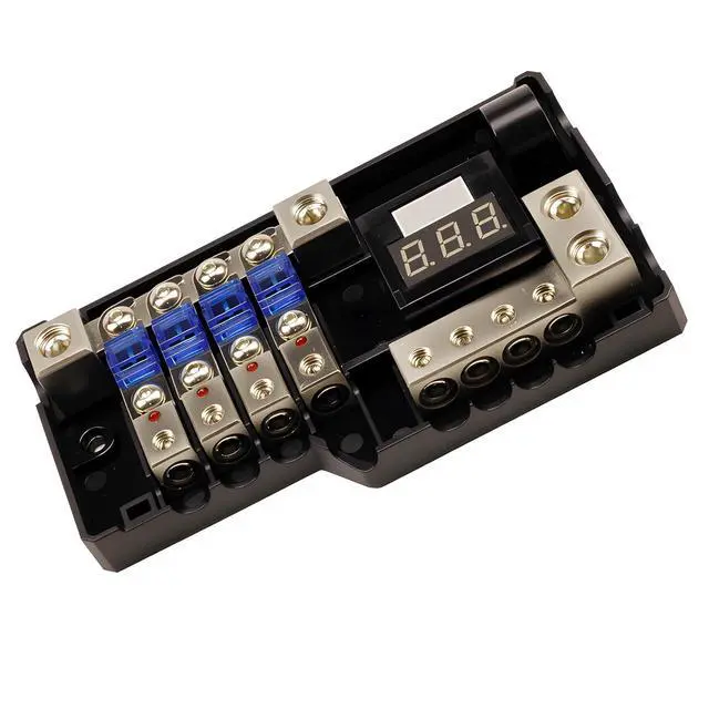 Alt view image 7 of 7 - Power Distribution Block Car Audio 4 Way MIDI Fuse Block, Each Positive and Negative Block with 2X 0/2/4 Gauge Inputs & 4X 4/8 Gauge Outputs,with Digital LED Voltage Display and 4pcs 60A Fuses