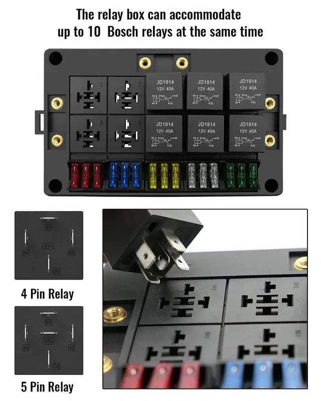 Alt view image 3 of 6 - 12V Fuse Relay Box with 15 Fuse Slots & 10 Relay Slots for 4/5 Pin Relays