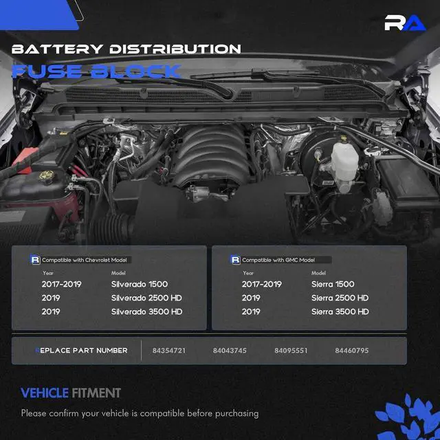 Alt view image 2 of 7 - Battery Distribution Fuse Block Fit for Silverado Sierra 2017-19, 84354721