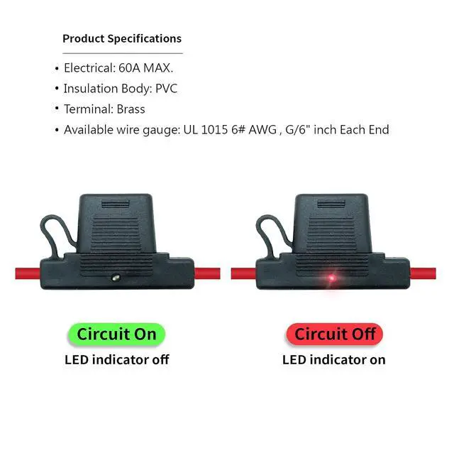 Alt view image 3 of 7 - Waterproof in-line Maxi LED Fuse Holder, 8 AWG for Automotive, (2 Pack) Marine Blade Fuse Holder with Waterproof, Golf Cart Lighting, Electrical Circuits