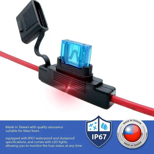 Alt view image 5 of 7 - Waterproof in-line Maxi LED Fuse Holder, 8 AWG for Automotive, (2 Pack) Marine Blade Fuse Holder with Waterproof, Golf Cart Lighting, Electrical Circuits