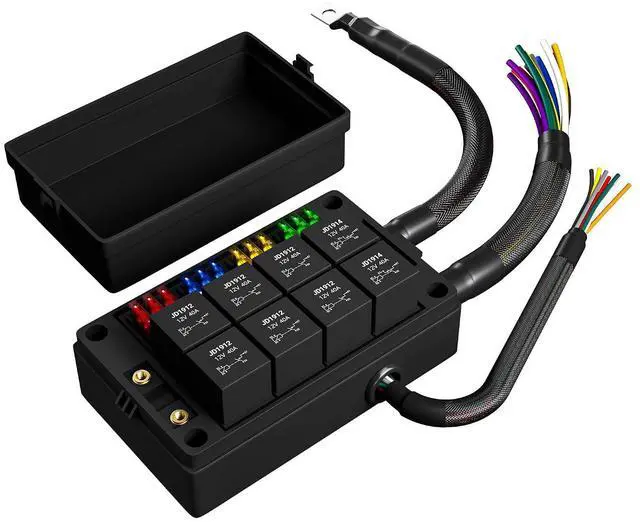 Main image of 12V Fuse Box and Relay Block, 8 Relay 12 ATC/ATO Blade Fuse Pre-Wired Panel Dustproof Pre-Wired Fuse Relay Box for Automotive Car Marine Boat