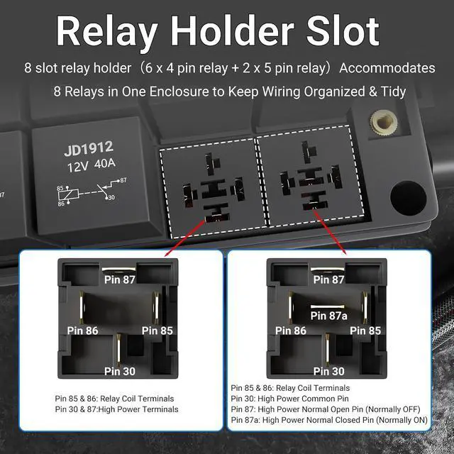 Alt view image 3 of 7 - 12V Fuse Box and Relay Block, 8 Relay 12 ATC/ATO Blade Fuse Pre-Wired Panel Dustproof Pre-Wired Fuse Relay Box for Automotive Car Marine Boat