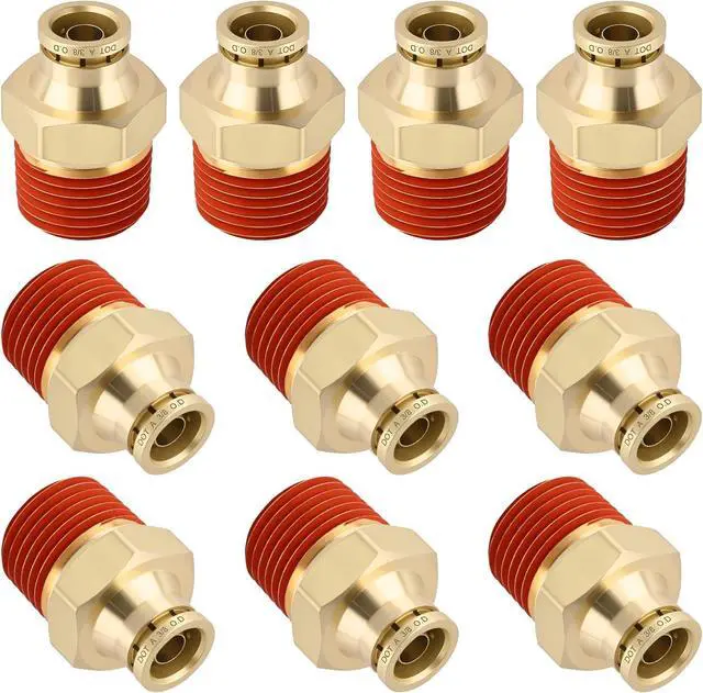 Main image of 3/8" Quick Push to Connect Fittings Brass Union Straight Joint DOT Approved 3/8" Tube OD x 1/2" NPT Thread Air Line Adapter Air Suspension Kit for Truck Trailers and Air Brake System 10pcs