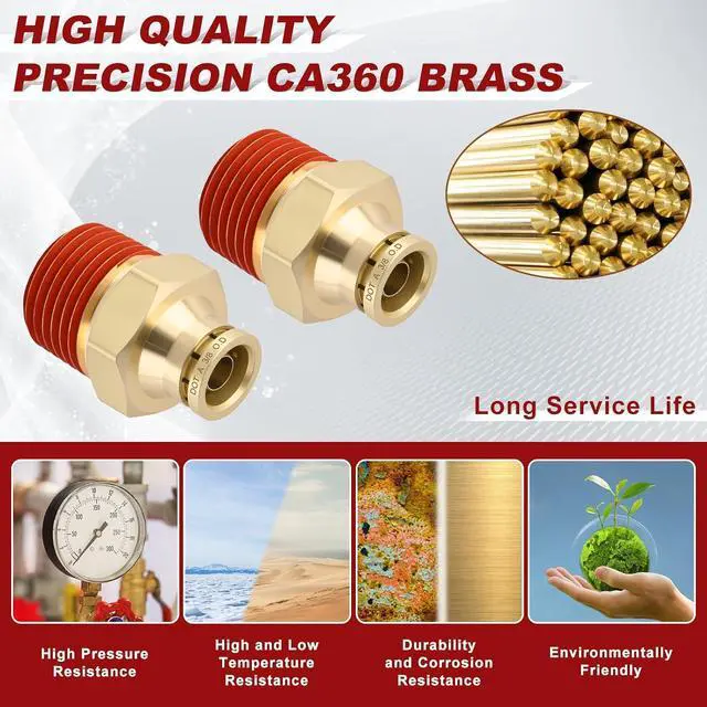 Alt view image 2 of 6 - 3/8" Quick Push to Connect Fittings Brass Union Straight Joint DOT Approved 3/8" Tube OD x 1/2" NPT Thread Air Line Adapter Air Suspension Kit for Truck Trailers and Air Brake System 10pcs