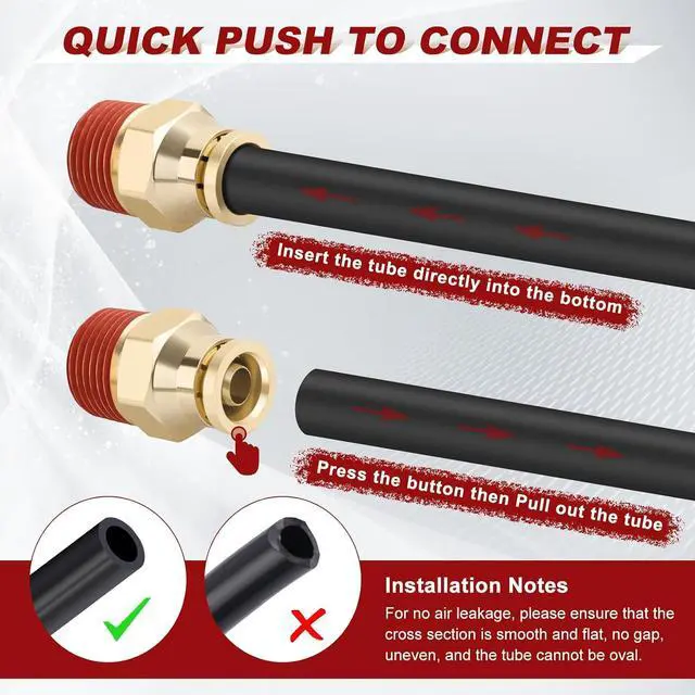 Alt view image 3 of 6 - 3/8" Quick Push to Connect Fittings Brass Union Straight Joint DOT Approved 3/8" Tube OD x 1/2" NPT Thread Air Line Adapter Air Suspension Kit for Truck Trailers and Air Brake System 10pcs