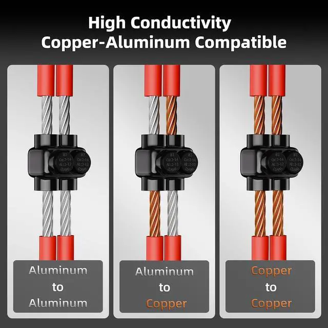 Alt view image 2 of 6 - Multitap Connector, 2-14 AWG Insulated Splice, 2 Ports Aluminum to Copper Wire Connectors with Ferrules and Allen Hex for Automotive Marine Car Wiring, Dual Entry 8 Pack