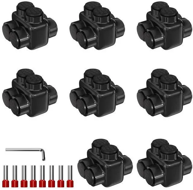 Main image of Multitap Connector, 2-14 AWG Insulated Splice, 2 Ports Aluminum to Copper Wire Connectors with Ferrules and Allen Hex for Automotive Marine Car Wiring, Dual Entry 8 Pack