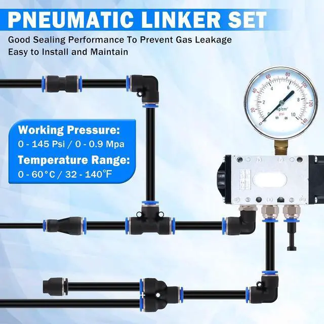 Alt view image 5 of 7 - 94 Pcs Quick Connect Air Line Fittings Kit Pneumatic Push Lock Air Fittings 1/8",1/4",3/8" Push to Connect & NPT Thread Air Hose Fittings Quick Release Airline Fitting Kit