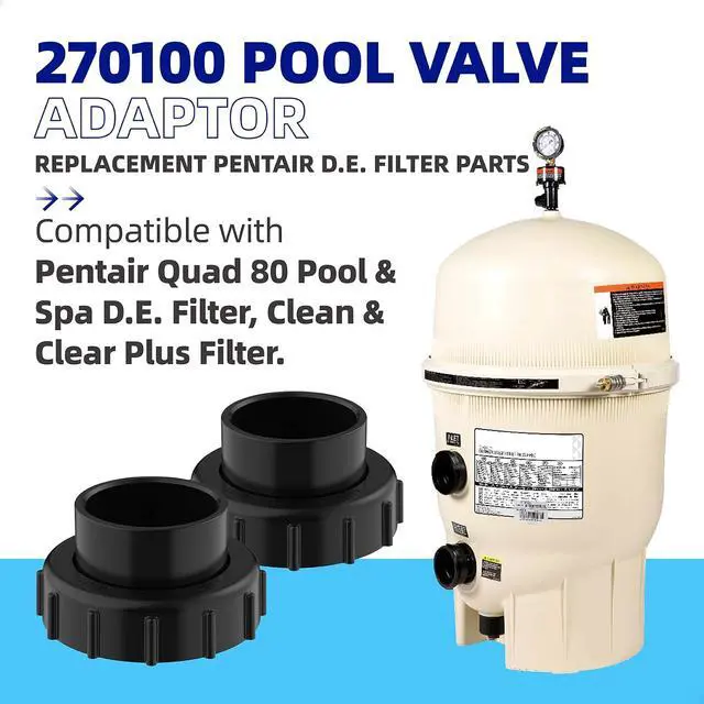 Alt view image 3 of 7 - 270100 Pool Valve Adaptor Replacement Kit Compatiable with Pentair Pool/Spa Cartridge and D.E. Filter, FNS Plus Filter, Clean & Clear Plus Filter, Black 2 Pack