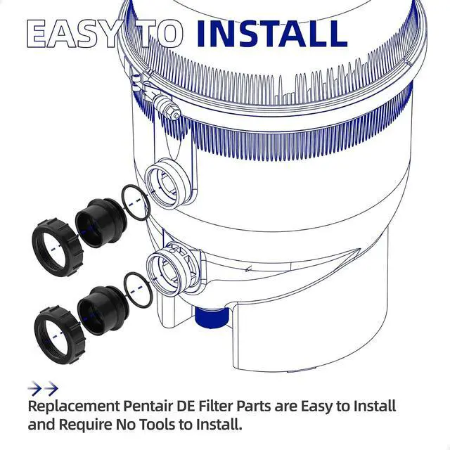 Alt view image 4 of 7 - 270100 Pool Valve Adaptor Replacement Kit Compatiable with Pentair Pool/Spa Cartridge and D.E. Filter, FNS Plus Filter, Clean & Clear Plus Filter, Black 2 Pack