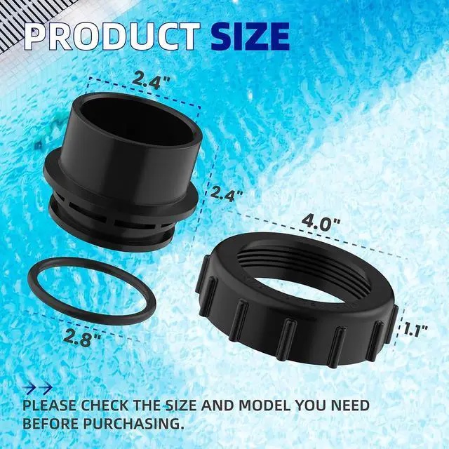 Alt view image 2 of 7 - 270100 Pool Valve Adaptor Replacement Kit Compatiable with Pentair Pool/Spa Cartridge and D.E. Filter, FNS Plus Filter, Clean & Clear Plus Filter, Black 2 Pack