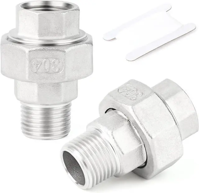 Main image of 2PCS 304 Stainless Steel Union, 1-1/2" NPT Male x 1-1/2" NPT Female Cast Pipe Fitting