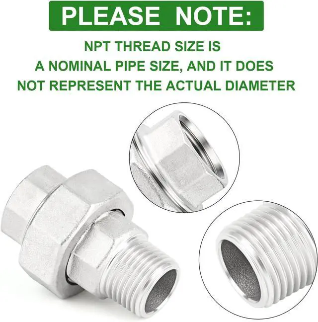 Alt view image 3 of 7 - 2PCS 304 Stainless Steel Union, 1-1/2" NPT Male x 1-1/2" NPT Female Cast Pipe Fitting