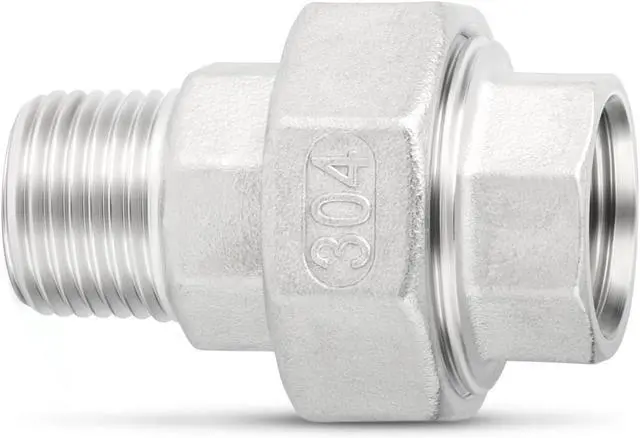 Alt view image 6 of 7 - 2PCS 304 Stainless Steel Union, 1-1/2" NPT Male x 1-1/2" NPT Female Cast Pipe Fitting