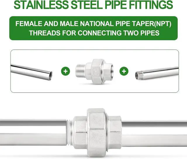 Alt view image 5 of 7 - 2PCS 304 Stainless Steel Union, 1-1/2" NPT Male x 1-1/2" NPT Female Cast Pipe Fitting