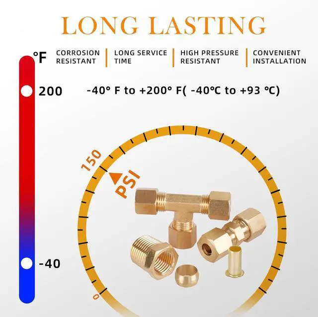 Alt view image 3 of 6 - 135PCS Brass Compression Tube Pipe Fittings Kits, 1/8" 3/16" 1/4" 3/8" 1/2" Union/Tee/Elbow/Straight Connector for Industrial Use and Trucks Trailers