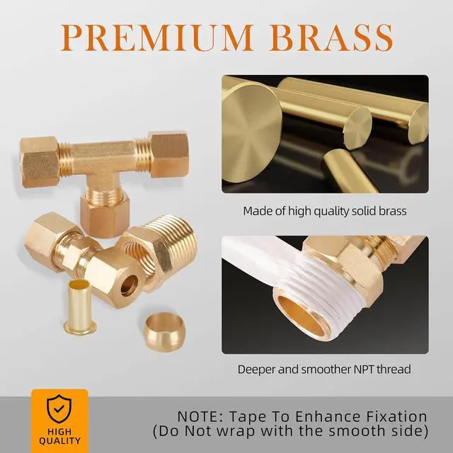 Alt view image 2 of 6 - 135PCS Brass Compression Tube Pipe Fittings Kits, 1/8" 3/16" 1/4" 3/8" 1/2" Union/Tee/Elbow/Straight Connector for Industrial Use and Trucks Trailers
