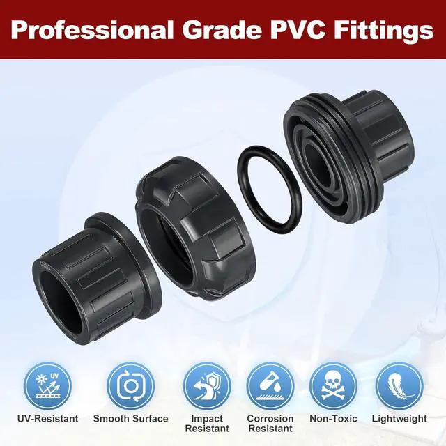 Alt view image 4 of 7 - 6Pcs 2" PVC Union Coupling Pipe Fitting, SCH80 (Socket x Socket) Furniture Grade PVC Slip Union Coupling Adapter for DIY Pipe Connection, Hose Extension, Dark Grey