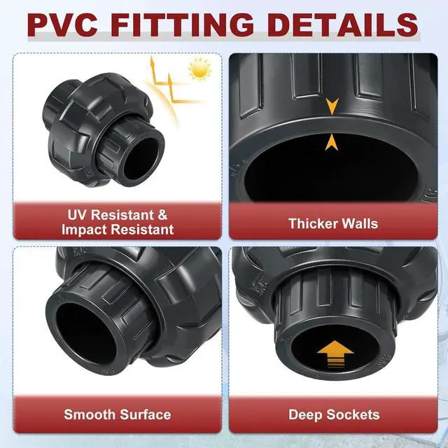 Alt view image 5 of 7 - 6Pcs 2" PVC Union Coupling Pipe Fitting, SCH80 (Socket x Socket) Furniture Grade PVC Slip Union Coupling Adapter for DIY Pipe Connection, Hose Extension, Dark Grey
