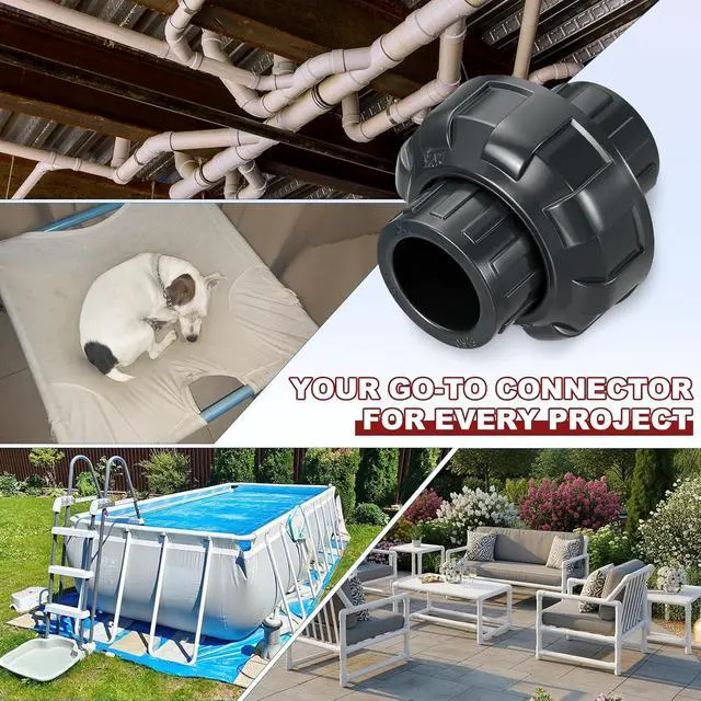 Alt view image 7 of 7 - 6Pcs 2" PVC Union Coupling Pipe Fitting, SCH80 (Socket x Socket) Furniture Grade PVC Slip Union Coupling Adapter for DIY Pipe Connection, Hose Extension, Dark Grey