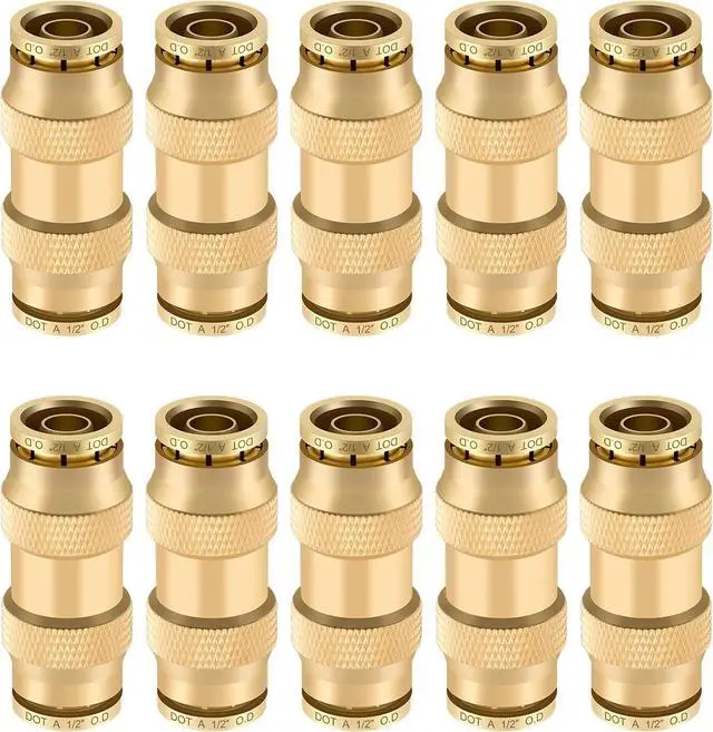 Main image of 1/2" Quick Push to Connect Fittings Brass Union Straight Joint DOT Approved 1/2 inch tube OD Air Line Adapter Air Spring Suspension Kit for Car Truck Trailers and Air Brake System 10pcs