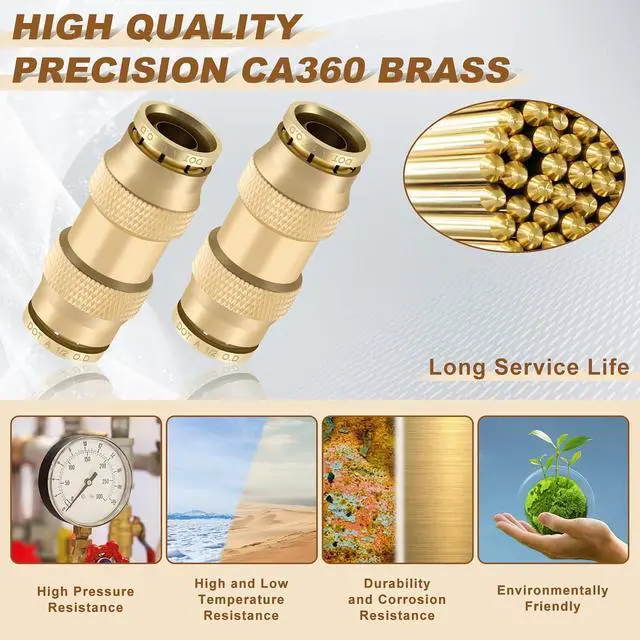 Alt view image 3 of 6 - 1/2" Quick Push to Connect Fittings Brass Union Straight Joint DOT Approved 1/2 inch tube OD Air Line Adapter Air Spring Suspension Kit for Car Truck Trailers and Air Brake System 10pcs