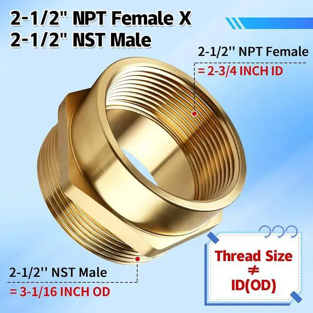Alt view image 2 of 7 - Heavy Duty Brass Fire Hose Adapter, 2-1/2" NPT Female x 2-1/2" NST Male