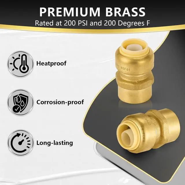 Alt view image 3 of 6 - 10 Pack Push Fit Fittings, 1/2" PTC x1/2" Female NPT Adapter