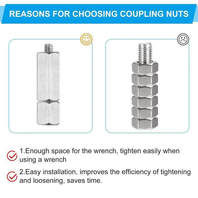 Alt view image 4 of 7 - 1/2"-13 UNC 304 Stainless Steel Hex Coupling Nuts, 15Pcs 2" Length Fully Threaded Rod Coupling Nut Studding Connector Fasteners, Silver Tone